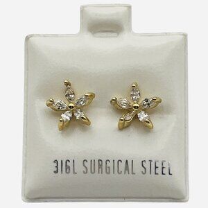 14K Gold Plated 316L Surgical Steel Flower Stud Earrings Stones Hypoallergenic